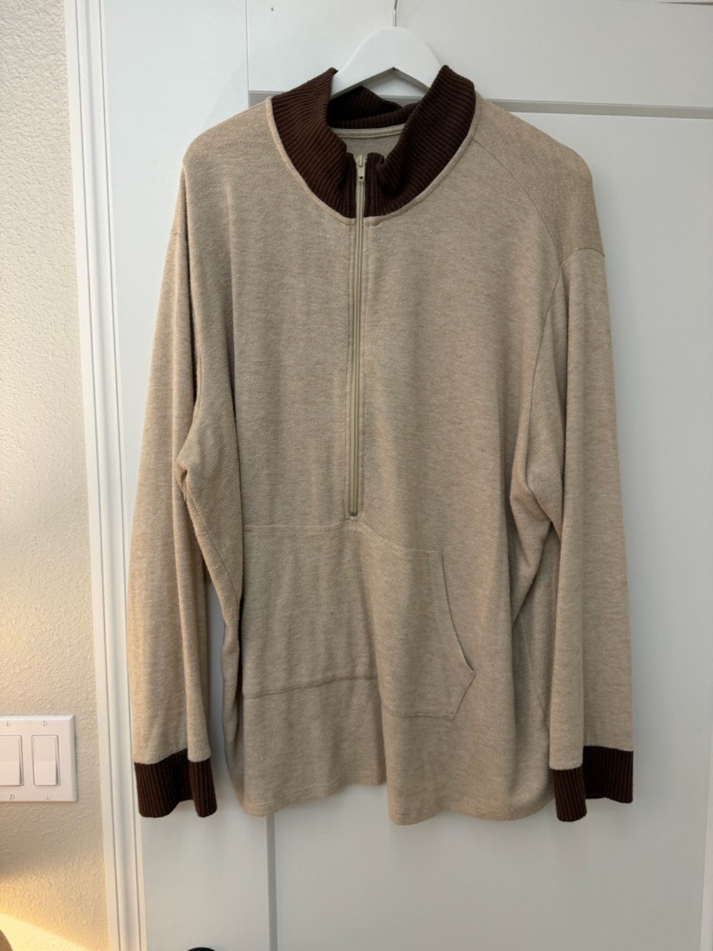 Torrid Beige Half-Zip Pullover Sweater with Brown Trim